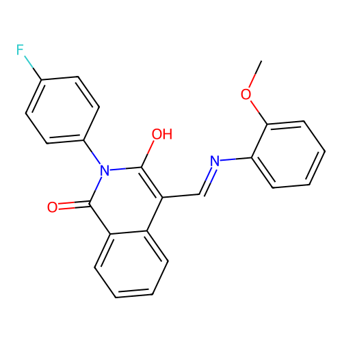 (E)-2-(4-fluorophenyl)-4-(((2-methoxyphenyl)amino)methylene)isoquinoline-1,3(2H,4H)-dione structure