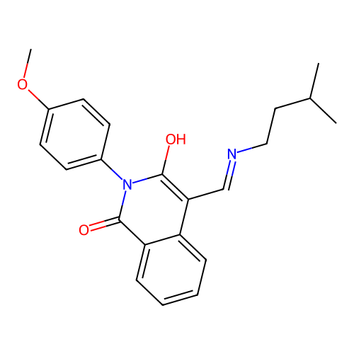 2-(4-methoxyphenyl)-4-[(3-methylbutylamino)methylidene]isoquinoline-1,3-dione structure