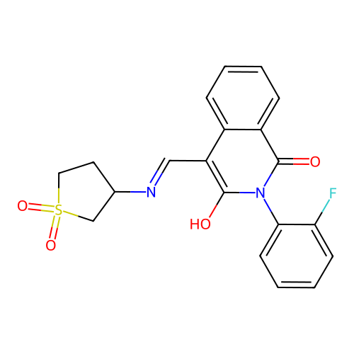 4-[[(1,1-dioxothiolan-3-yl)amino]methylidene]-2-(2-fluorophenyl)isoquinoline-1,3-dione structure