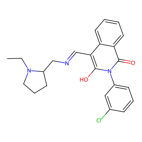 2-(3-chlorophenyl)-4-[[(1-ethylpyrrolidin-2-yl)methylamino]methylidene]isoquinoline-1,3-dione structure