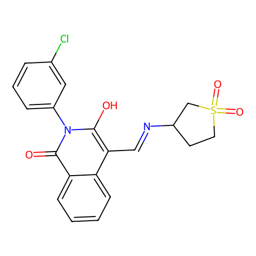 2-(3-chlorophenyl)-4-[[(1,1-dioxothiolan-3-yl)amino]methylidene]isoquinoline-1,3-dione structure