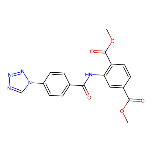 dimethyl 2-(4-(1H-tetrazol-1-yl)benzamido)terephthalate structure