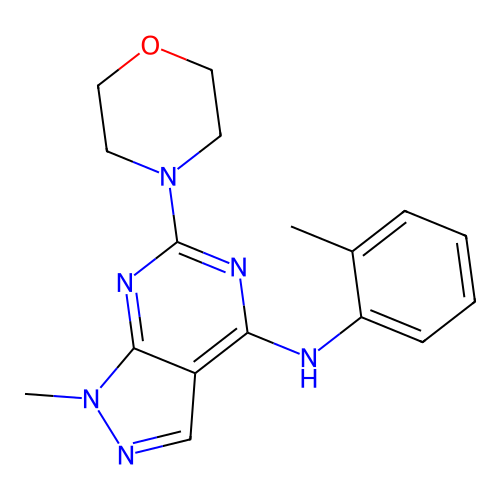 1-methyl-6-morpholino-N-(o-tolyl)-1H-pyrazolo[3,4-d]pyrimidin-4-amine structure