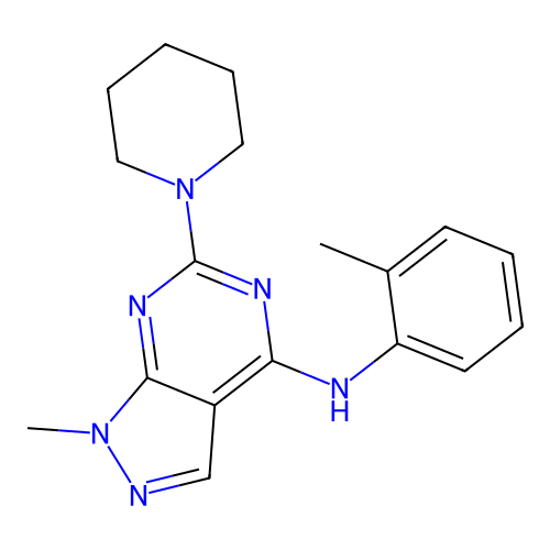 1-methyl-N-(2-methylphenyl)-6-(piperidin-1-yl)-1H-pyrazolo[3,4-d]pyrimidin-4-amine structure