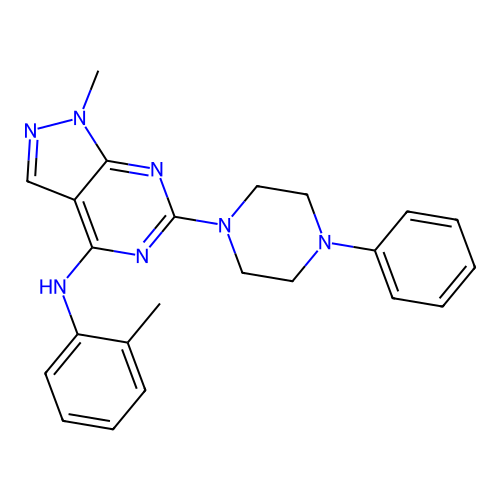 1-methyl-N-(2-methylphenyl)-6-(4-phenylpiperazin-1-yl)-1H-pyrazolo[3,4-d]pyrimidin-4-amine structure