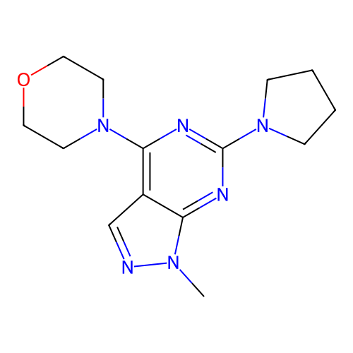 1-methyl-4-(morpholin-4-yl)-6-(pyrrolidin-1-yl)-1H-pyrazolo[3,4-d]pyrimidine structure