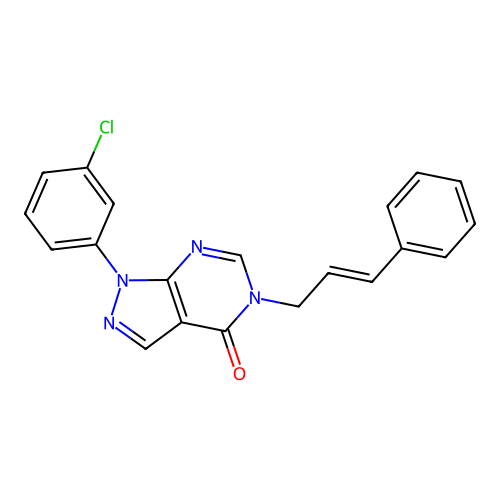 1-(3-chlorophenyl)-5-cinnamyl-1H-pyrazolo[3,4-d]pyrimidin-4(5H)-one structure