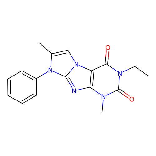2-Ethyl-4,7-dimethyl-6-phenylpurino[7,8-a]imidazole-1,3-dione structure