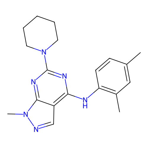 N-(2,4-dimethylphenyl)-1-methyl-6-(piperidin-1-yl)-1H-pyrazolo[3,4-d]pyrimidin-4-amine structure