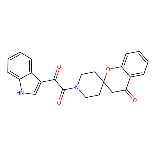 1-(1H-indol-3-yl)-2-{4-oxo-3,4-dihydrospiro[1-benzopyran-2,4'-piperidine]-1'-yl}ethane-1,2-dione structure