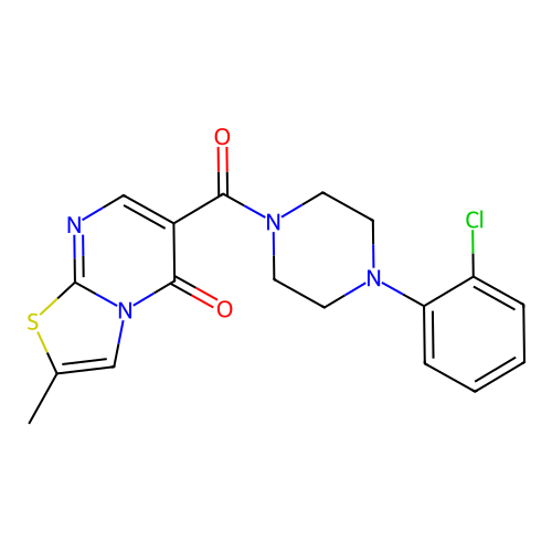 6-[4-(2-chlorophenyl)piperazine-1-carbonyl]-2-methyl-5H-[1,3]thiazolo[3,2-a]pyrimidin-5-one structure