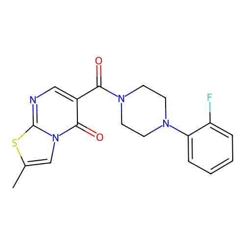 6-[4-(2-fluorophenyl)piperazine-1-carbonyl]-2-methyl-5H-[1,3]thiazolo[3,2-a]pyrimidin-5-one structure