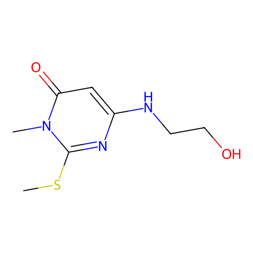 6-[(2-hydroxyethyl)amino]-3-methyl-2-(methylsulfanyl)pyrimidin-4(3H)-one structure