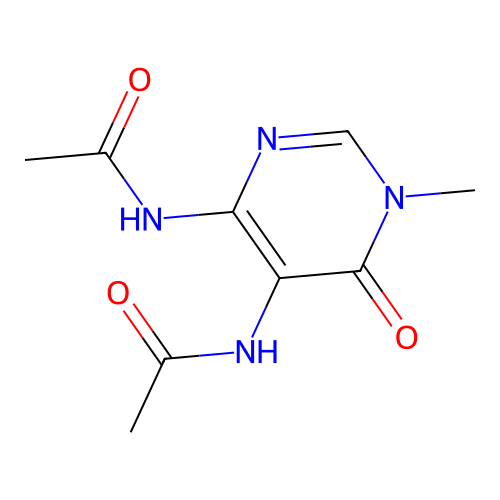 N-[4-(acetylamino)-1-methyl-6-oxo-1,6-dihydropyrimidin-5-yl]acetamide structure
