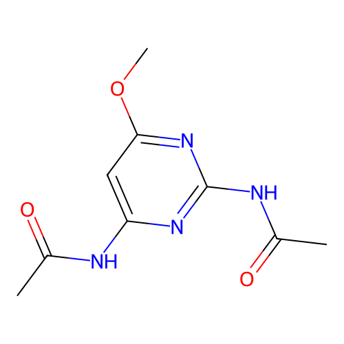 N-[2-(acetylamino)-6-methoxy-4-pyrimidinyl]acetamide structure