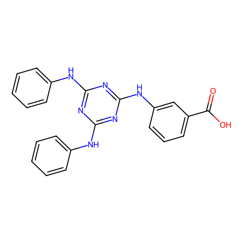 3-[(4,6-Dianilino-1,3,5-triazin-2-yl)amino]benzoic acid structure