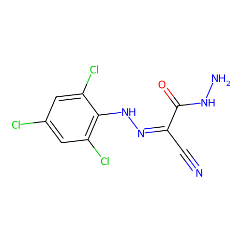 2-hydrazinyl-2-oxo-N-(2,4,6-trichloroanilino)ethanimidoyl cyanide structure