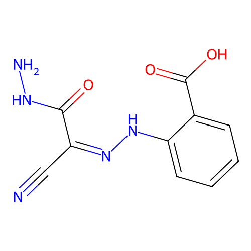 2-({[Cyano(hydrazinecarbonyl)methylidene]amino}amino)benzoic acid structure