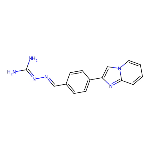 N-{[(4-{imidazo[1,2-a]pyridin-2-yl}phenyl)methylidene]amino}guanidine structure