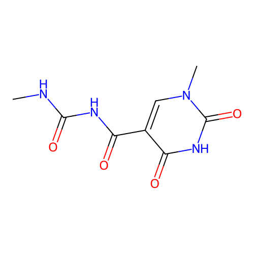 N-methyl-N'-[(1-methyl-2,4-dioxo-1,2,3,4-tetrahydropyrimidin-5-yl)carbonyl]urea structure