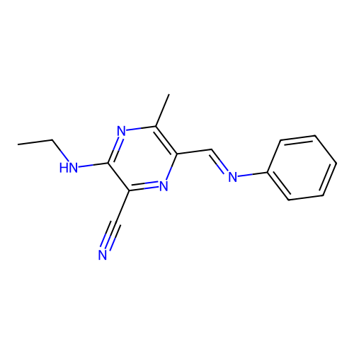 3-(Ethylamino)-5-methyl-6-[(phenylimino)methyl]-2-pyrazinecarbonitrile structure