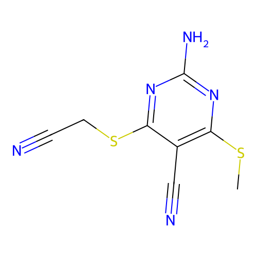 2-Amino-4-[(cyanomethyl)sulfanyl]-6-(methylsulfanyl)pyrimidine-5-carbonitrile structure