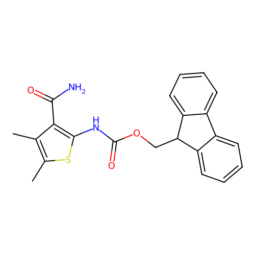 9H-fluoren-9-ylmethyl 3-(aminocarbonyl)-4,5-dimethyl-2-thienylcarbamate structure