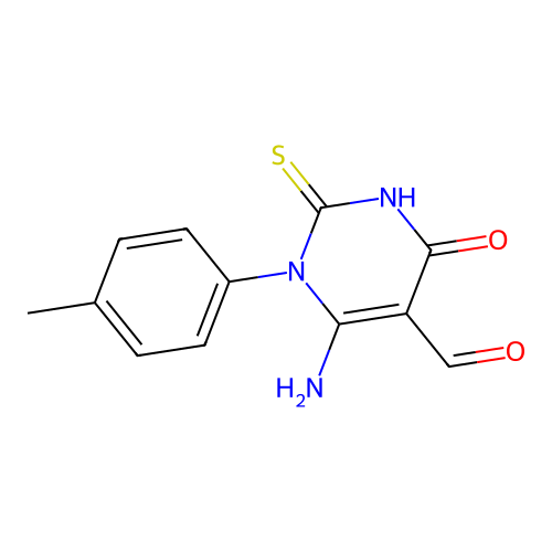 6-amino-1-(4-methylphenyl)-4-oxo-2-thioxo-1,2,3,4-tetrahydro-5-pyrimidinecarbaldehyde structure