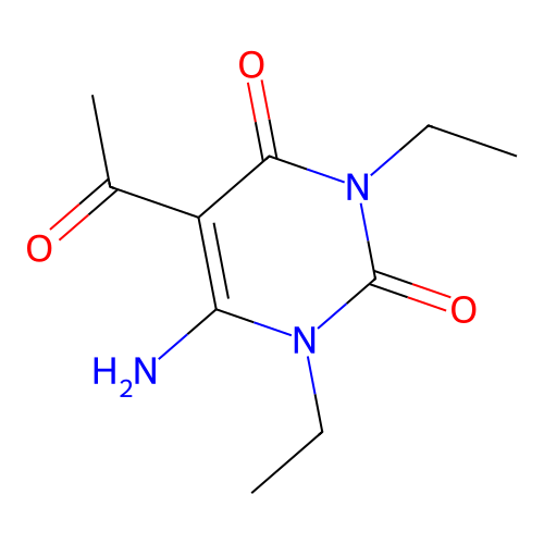 5-acetyl-6-amino-1,3-diethylpyrimidine-2,4(1H,3H)-dione structure