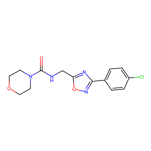 N-[[3-(4-chlorophenyl)-1,2,4-oxadiazol-5-yl]methyl]morpholine-4-carboxamide structure