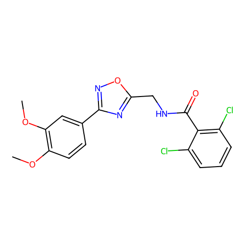 2,6-dichloro-N-[[3-(3,4-dimethoxyphenyl)-1,2,4-oxadiazol-5-yl]methyl]benzamide structure