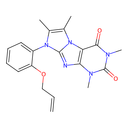 2,4,7,8-Tetramethyl-6-(2-prop-2-enoxyphenyl)purino[7,8-a]imidazole-1,3-dione structure