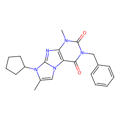 2-Benzyl-6-cyclopentyl-4,7-dimethylpurino[7,8-a]imidazole-1,3-dione structure