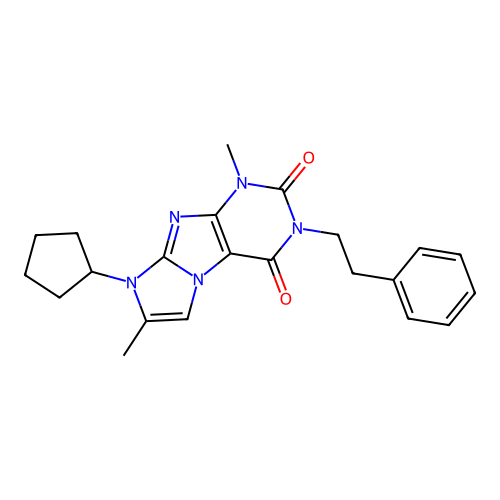 8-cyclopentyl-1,7-dimethyl-3-phenethyl-1H-imidazo[2,1-f]purine-2,4(3H,8H)-dione structure