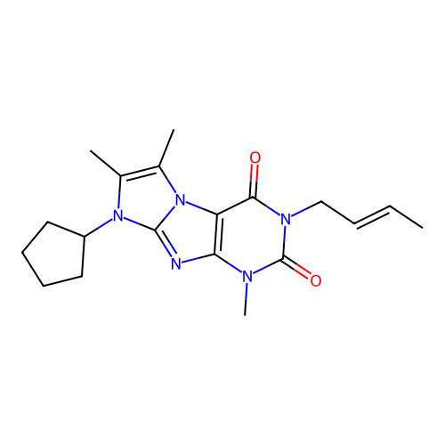 2-[(E)-but-2-enyl]-6-cyclopentyl-4,7,8-trimethylpurino[7,8-a]imidazole-1,3-dione structure