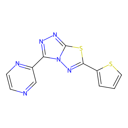[1,2,4]Triazolo[3,4-b][1,3,4]thiadiazole, 3-(2-pyrazinyl)-6-(2-thienyl)- structure