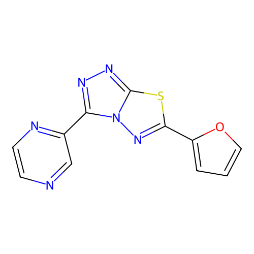 6-(Furan-2-yl)-3-(pyrazin-2-yl)[1,2,4]triazolo[3,4-b][1,3,4]thiadiazole structure