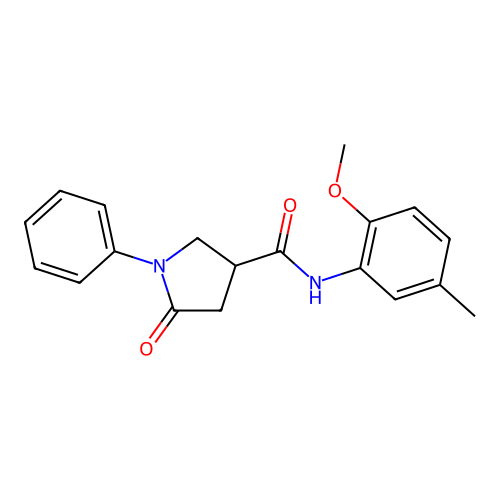 N-(2-methoxy-5-methylphenyl)-5-oxo-1-phenylpyrrolidine-3-carboxamide structure
