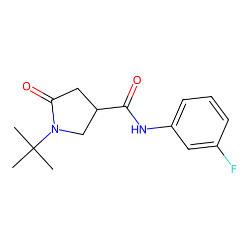 1-tert-butyl-N-(3-fluorophenyl)-5-oxopyrrolidine-3-carboxamide structure