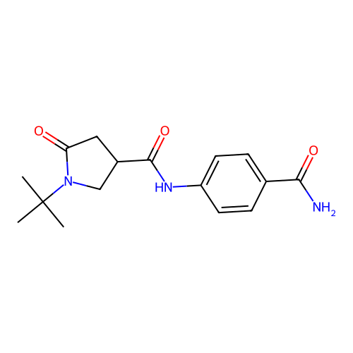 1-tert-butyl-N-(4-carbamoylphenyl)-5-oxopyrrolidine-3-carboxamide structure