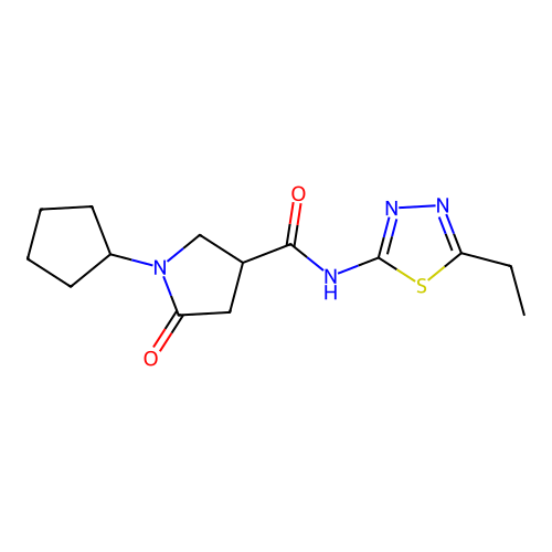 1-cyclopentyl-N-(5-ethyl-1,3,4-thiadiazol-2-yl)-5-oxopyrrolidine-3-carboxamide structure
