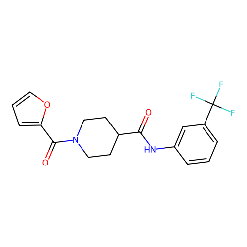 1-(furan-2-carbonyl)-N-[3-(trifluoromethyl)phenyl]piperidine-4-carboxamide structure