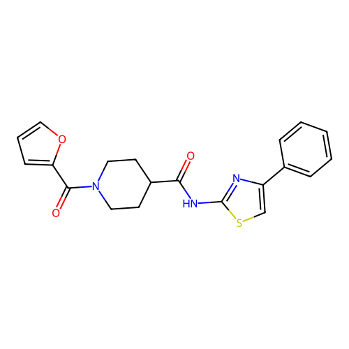 1-(furan-2-carbonyl)-N-(4-phenyl-1,3-thiazol-2-yl)piperidine-4-carboxamide structure