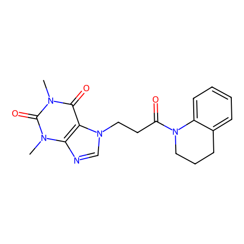 7-[3-(3,4-dihydro-2H-quinolin-1-yl)-3-oxopropyl]-1,3-dimethylpurine-2,6-dione structure