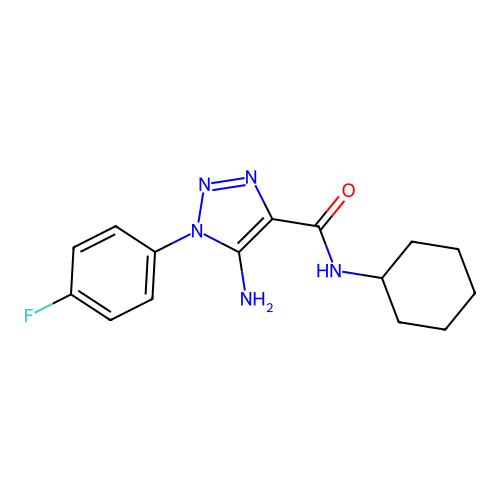 5-amino-N-cyclohexyl-1-(4-fluorophenyl)triazole-4-carboxamide structure