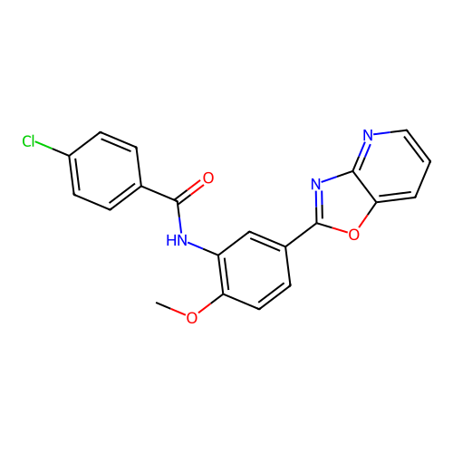 4-chloro-N-[2-methoxy-5-([1,3]oxazolo[4,5-b]pyridin-2-yl)phenyl]benzamide structure