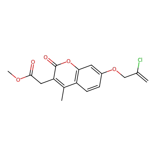 methyl {7-[(2-chloroprop-2-en-1-yl)oxy]-4-methyl-2-oxo-2H-chromen-3-yl}acetate structure