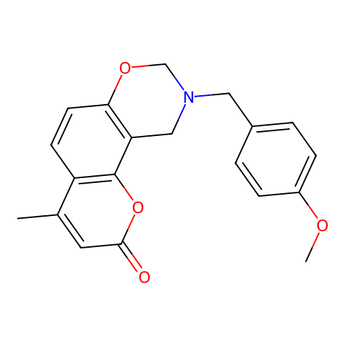 9-(4-methoxybenzyl)-4-methyl-9,10-dihydro-2H,8H-chromeno[8,7-e][1,3]oxazin-2-one structure
