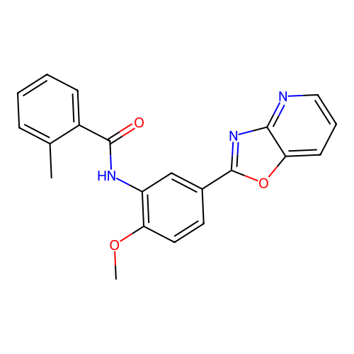 N-(2-methoxy-5-[1,3]oxazolo[4,5-b]pyridin-2-ylphenyl)-2-methylbenzamide structure