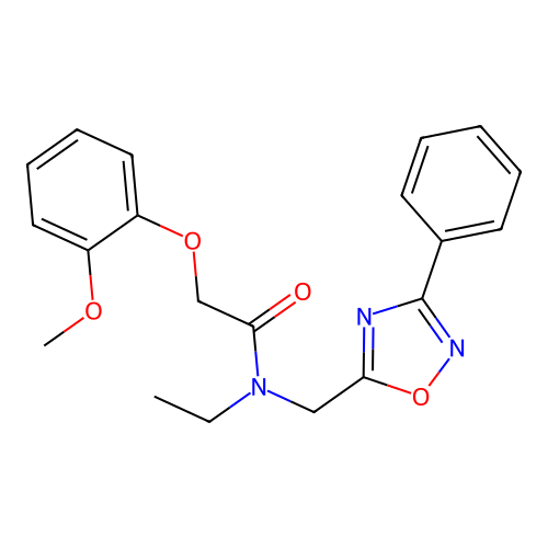 N-ethyl-2-(2-methoxyphenoxy)-N-[(3-phenyl-1,2,4-oxadiazol-5-yl)methyl]acetamide structure